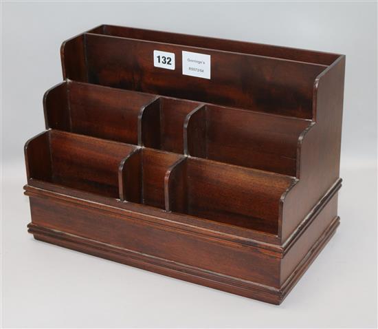 A mahogany stationery and letter rack height 37cm width 24cm